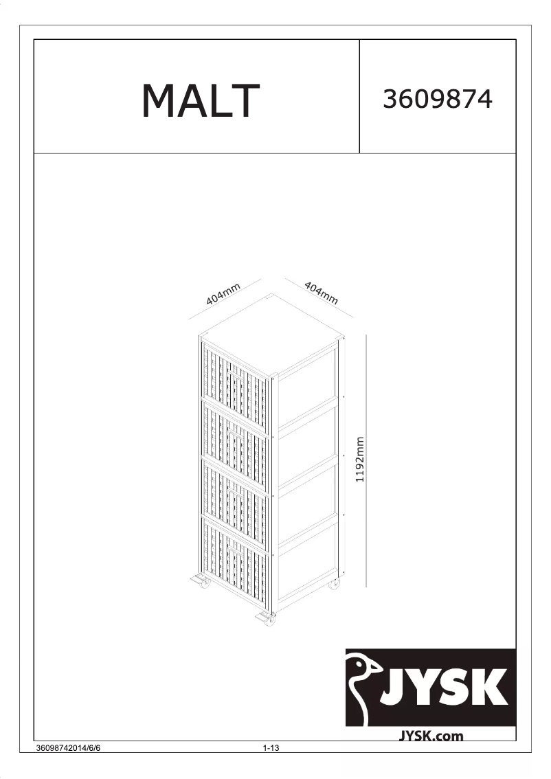 Page 1 de la notice Manuel utilisateur JYSK Malt (40x115x40)
