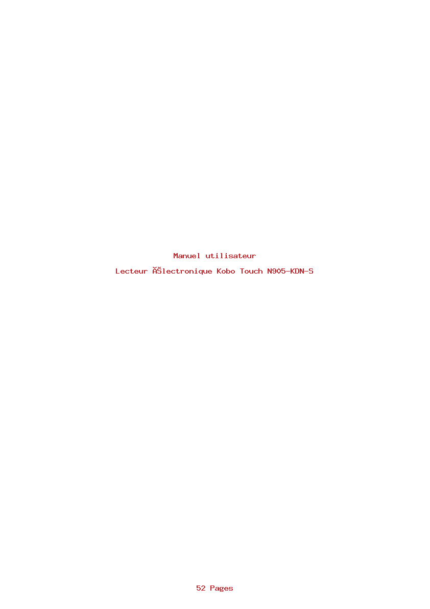 Page 1 de la notice Manuel utilisateur Kobo Touch N905-KDN-S