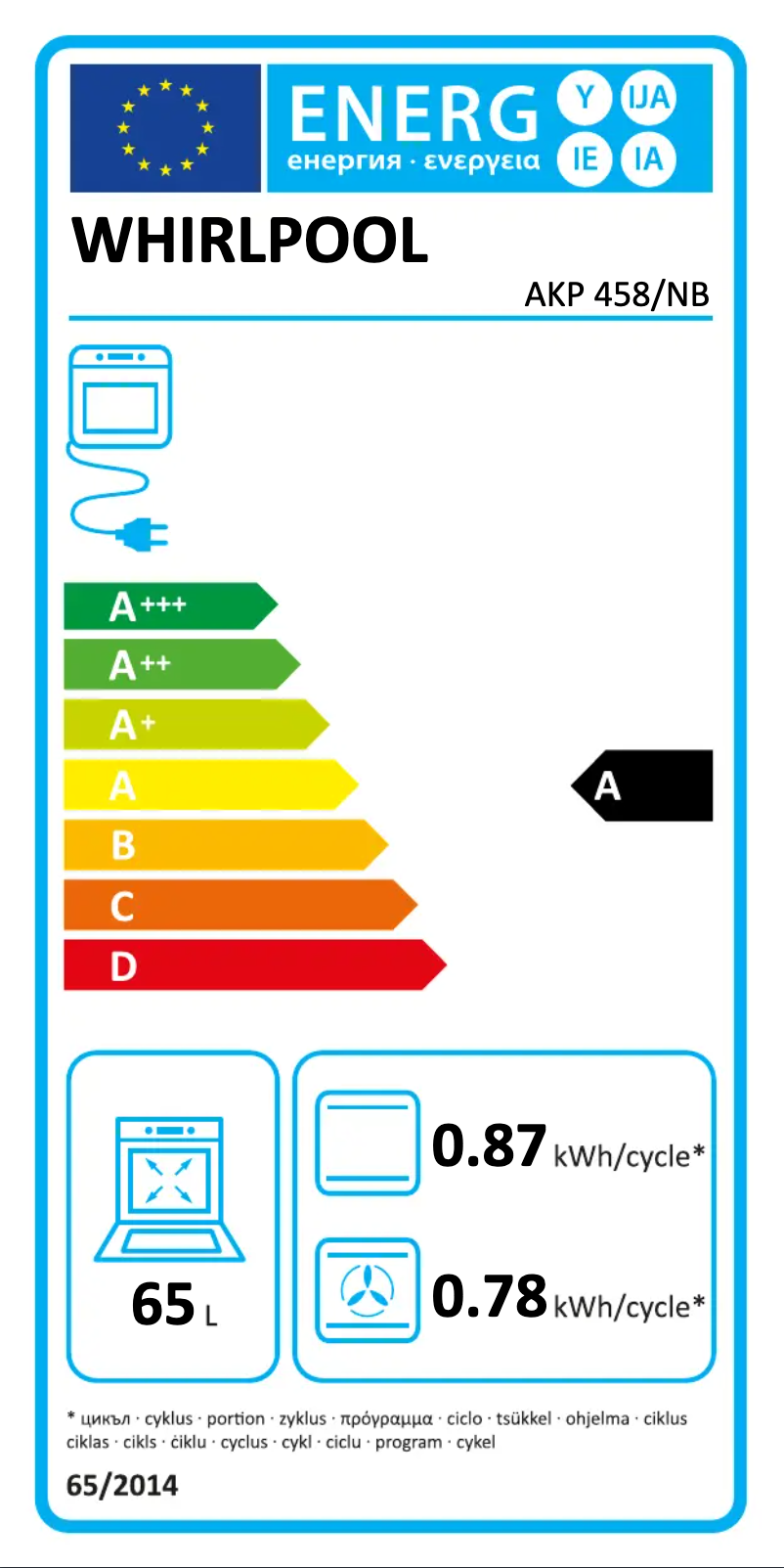 Page 1 of the manual Energy Label Whirlpool AKP 458/NB