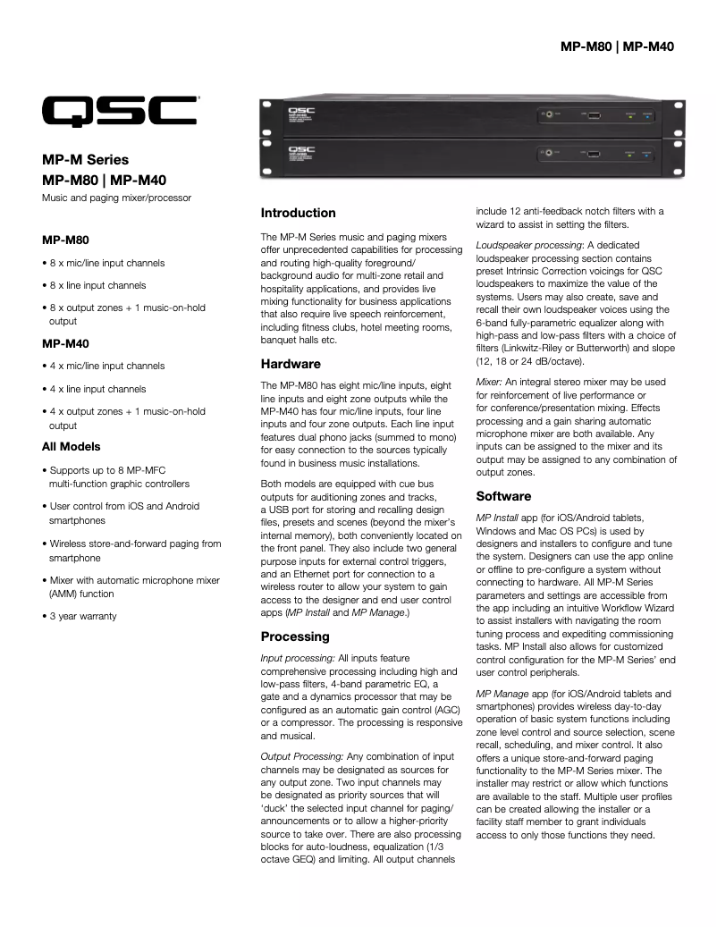 Page 1 de la notice Fiche technique QSC MP-M80