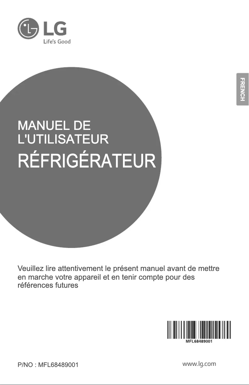 Page 1 de la notice Manuel utilisateur LG GR-B392RQHL