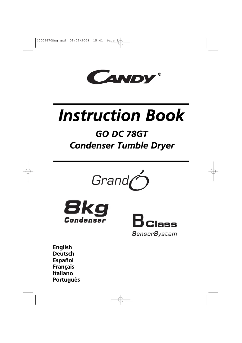 Page 1 de la notice Manuel utilisateur Candy GO DC78G-86S