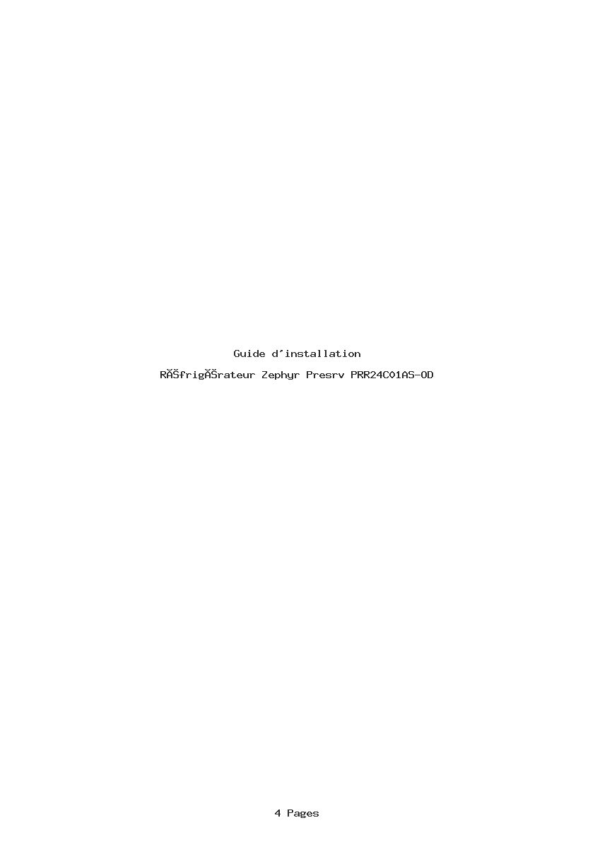 Page 1 de la notice Guide d'installation Zephyr Presrv PRR24C01AS-OD