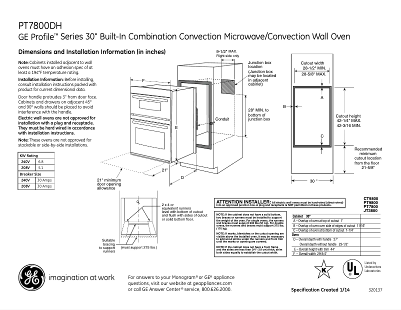Página 1 del manual Ficha técnica GE Profile PT7800SHSS