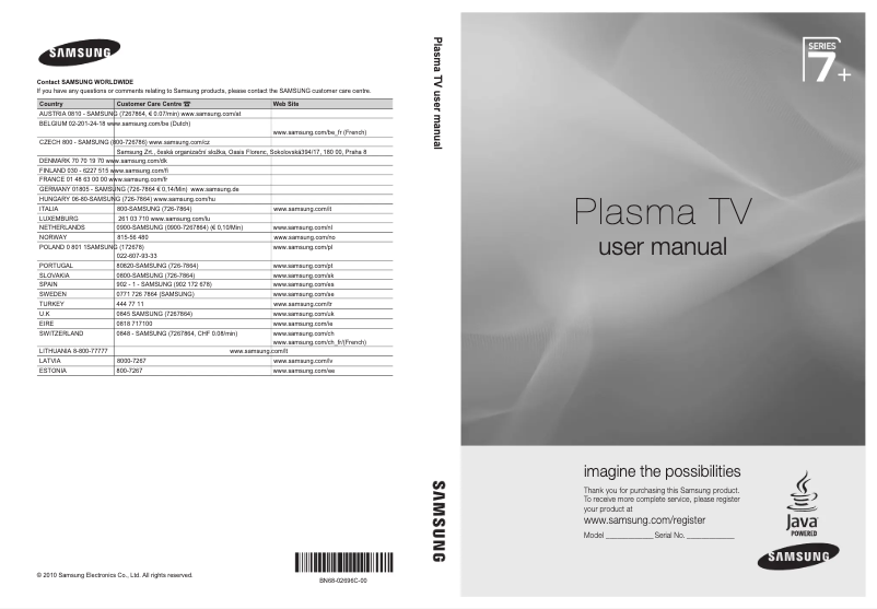 Page 1 de la notice Manuel utilisateur Samsung PS-50C7HD