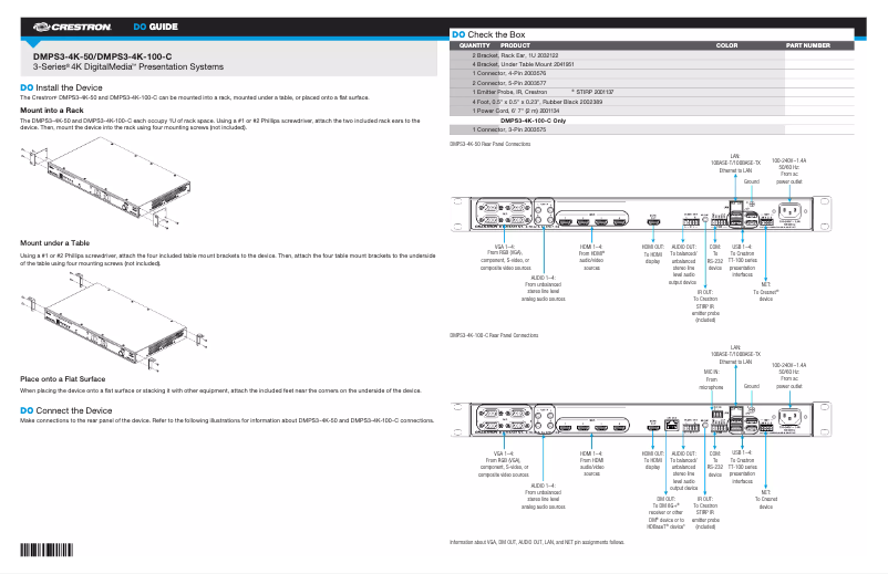 Page 1 de la notice Manuel utilisateur Crestron DMPS3-4K-100-C