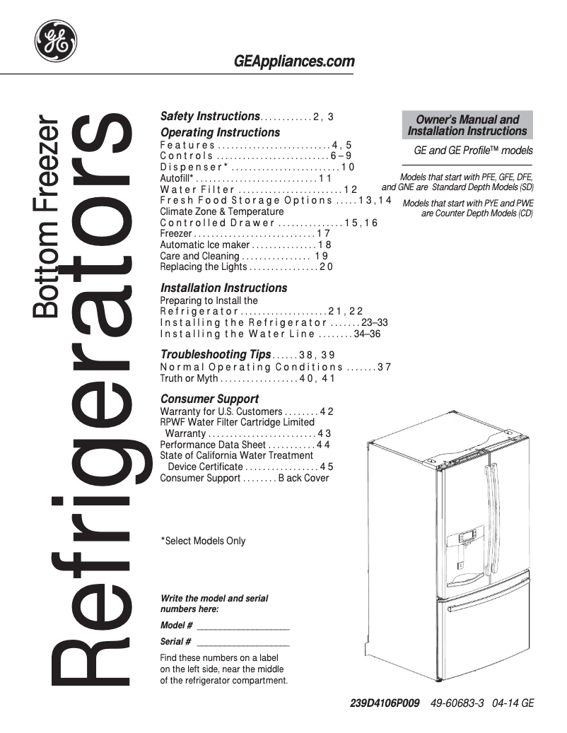 Page 1 de la notice Mode d'emploi GE GNE26GGDWW