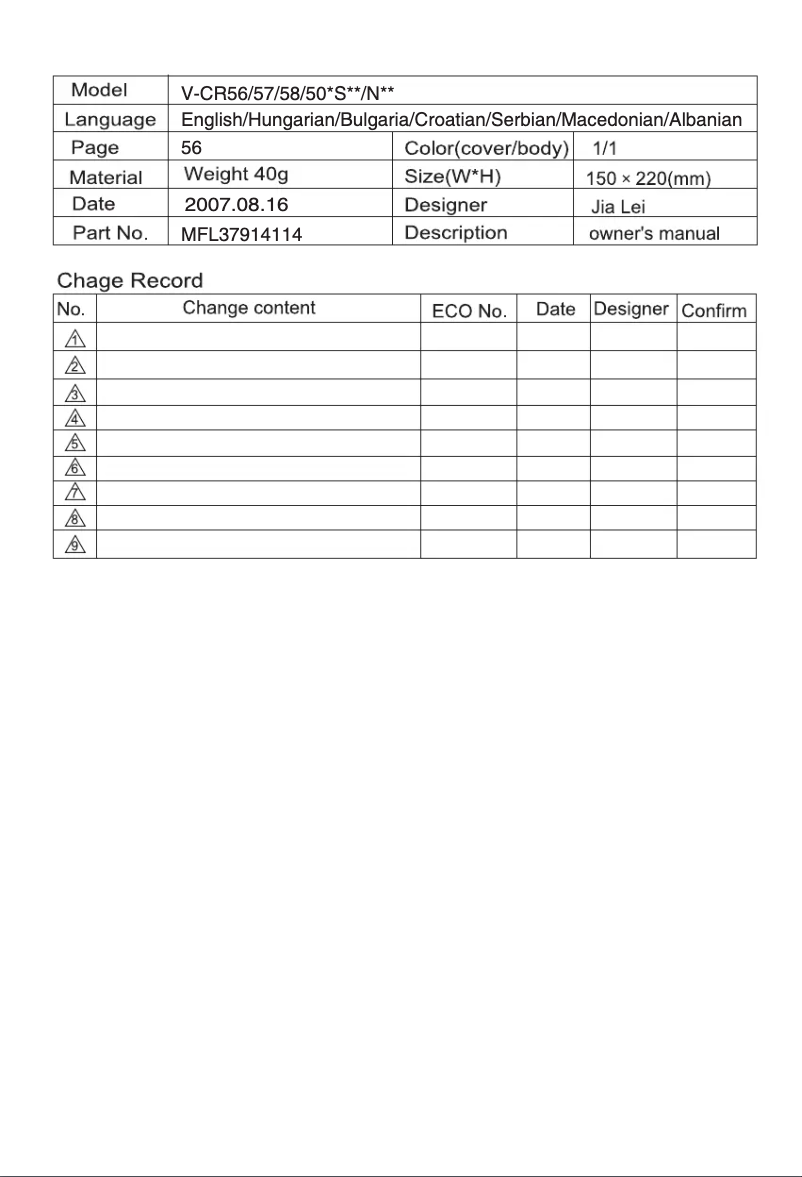 Page 1 de la notice Manuel utilisateur LG V-CR583NNT