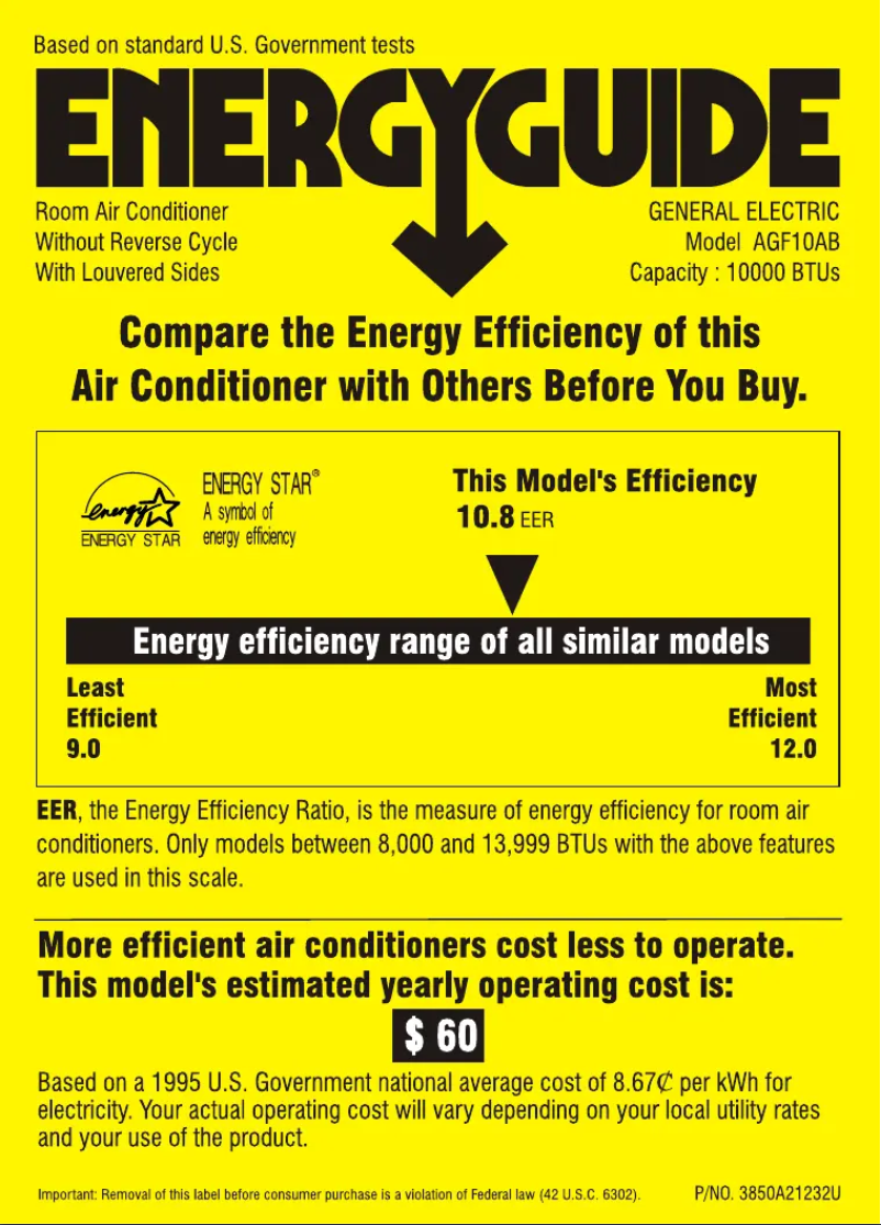 Página 1 del manual Etiqueta energética GE AGF10AB