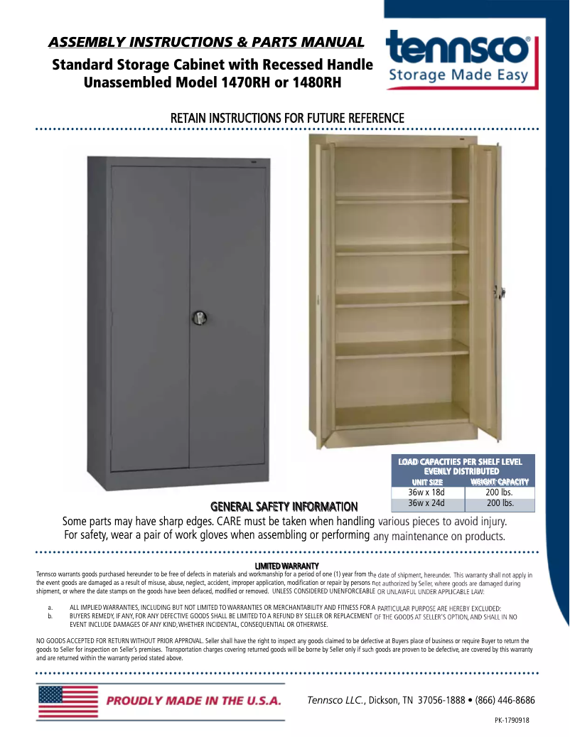 Page 1 de la notice Manuel utilisateur Tennsco 1470RH