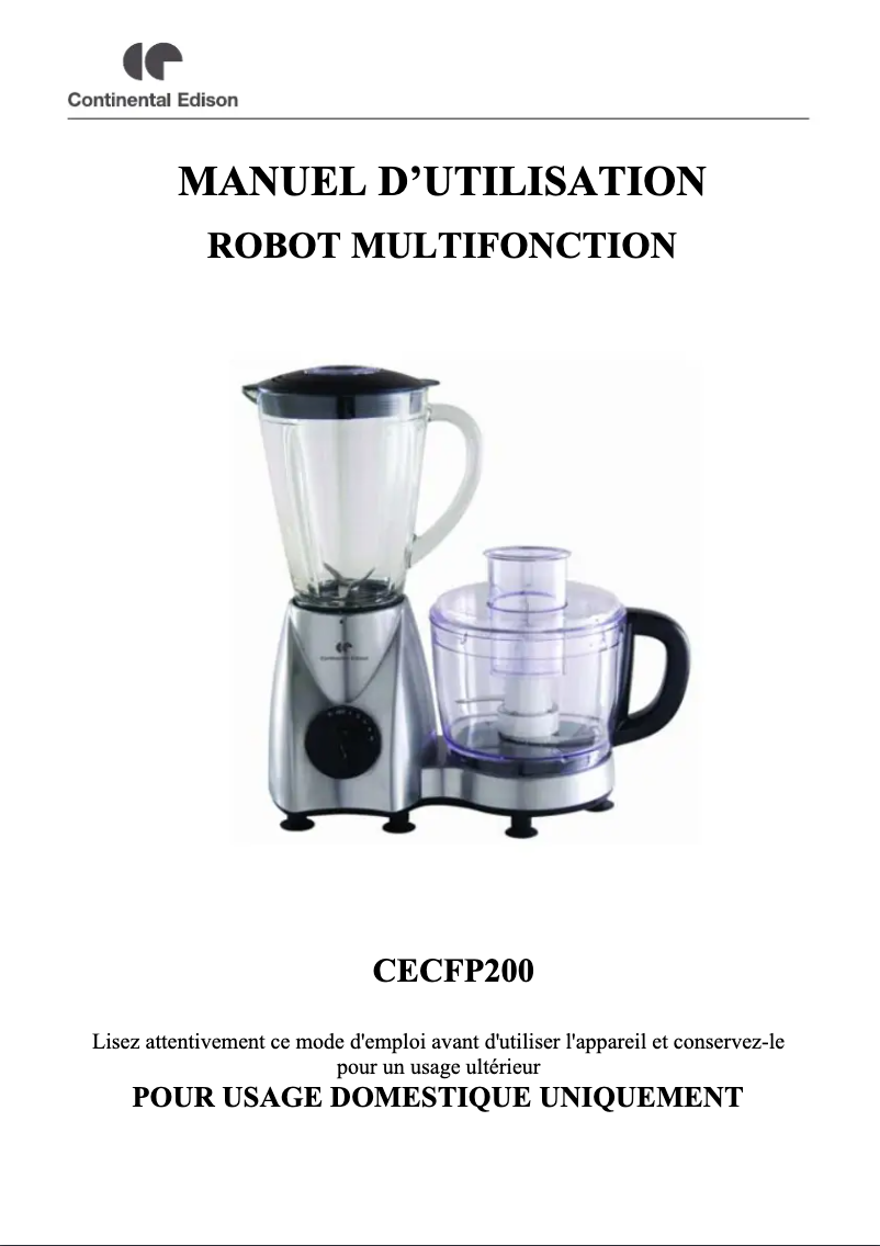 Page 1 de la notice Manuel utilisateur Continental Edison CECFP200