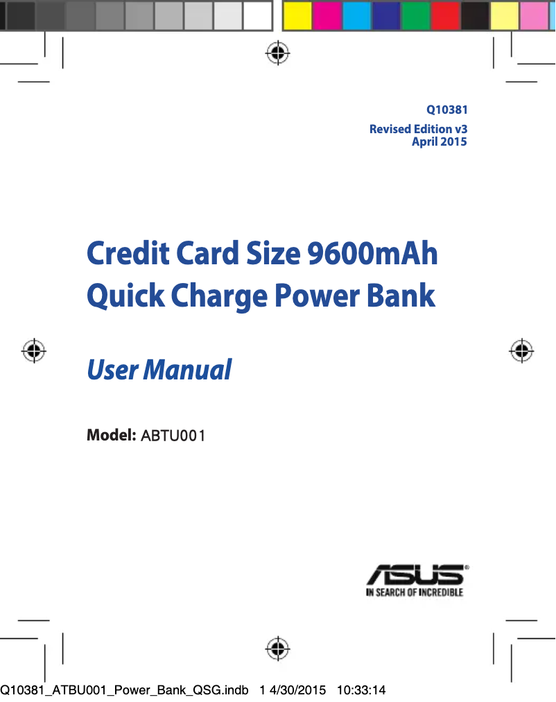 Page 1 de la notice Manuel utilisateur Asus ZenPower ABTU001
