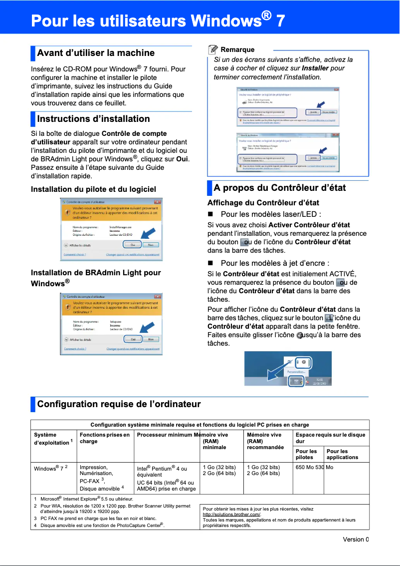 Page 1 de la notice Guide d'installation Brother MFC-790CW