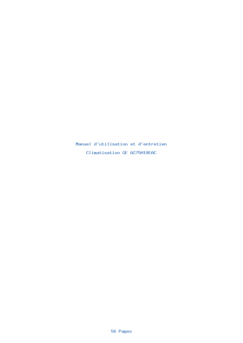 Page 1 de la notice Manuel d'utilisation et d'entretien GE AZ75H18EAC