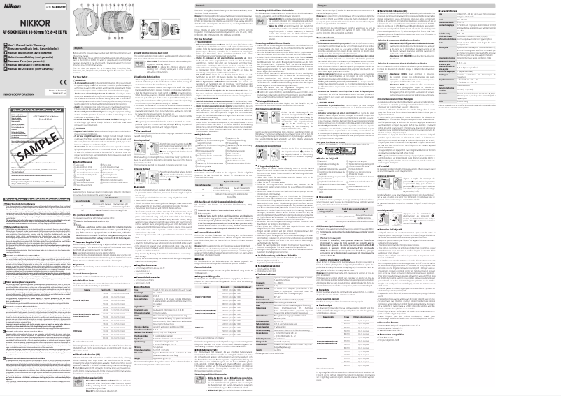 Page 1 de la notice Manuel utilisateur Nikon AF-S DX 16-80mm F2.8-4E ED VR