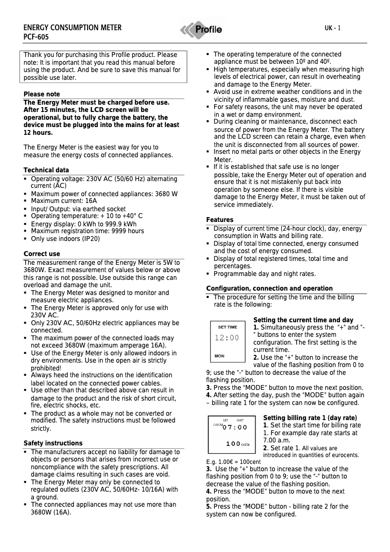 Página 1 del manual Manual de usuario Profile PCF-605