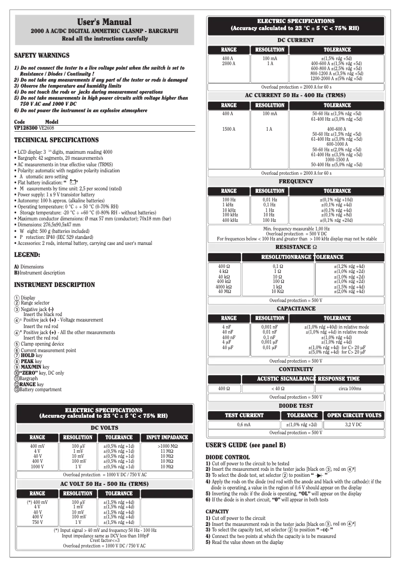 Page 1 de la notice Manuel utilisateur Vemer VE 2608