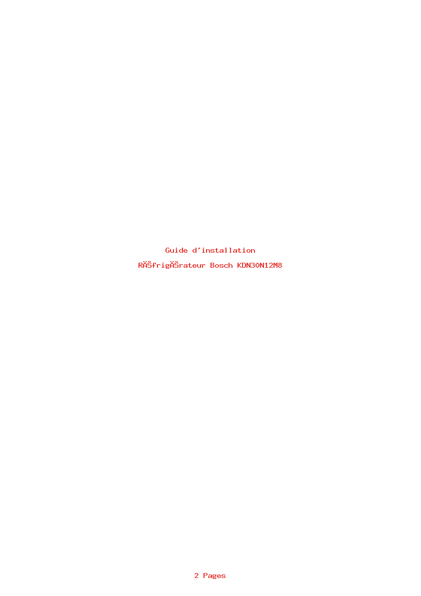 Page 1 de la notice Guide d'installation Bosch KDN30N12M8