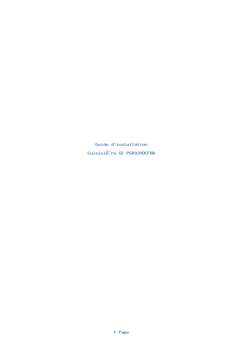 Page 1 de la notice Guide d'installation GE PGB920DEFBB