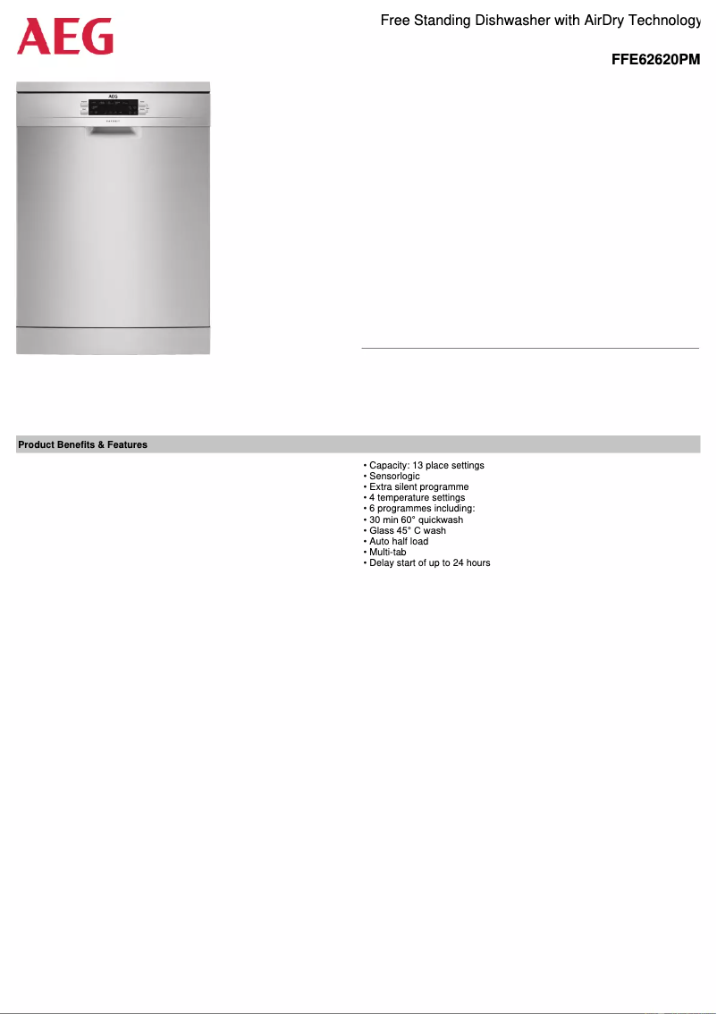 Page 1 de la notice Fiche technique AEG FFE62620PM