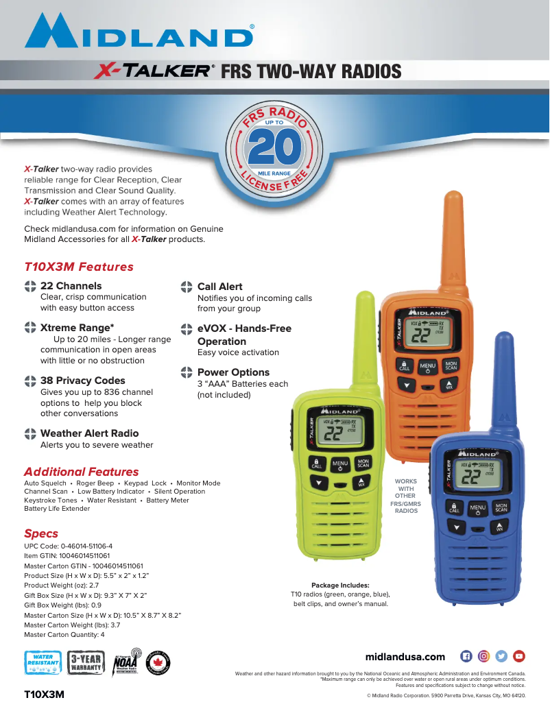 Page 1 de la notice Fiche technique Midland X-Talker T30