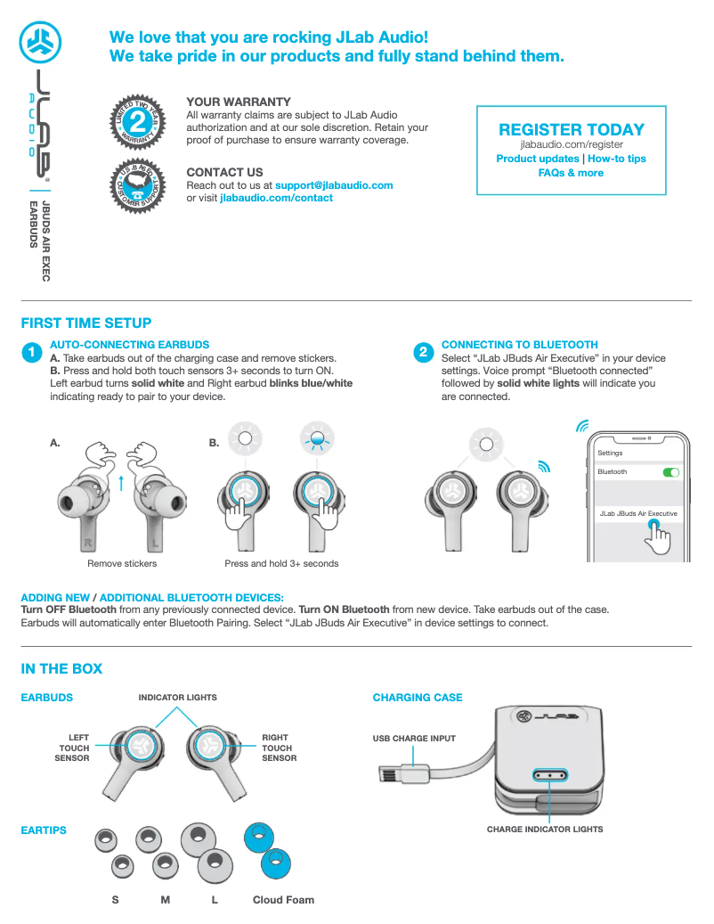 Page 1 de la notice Manuel utilisateur JLab JBuds Air Exec