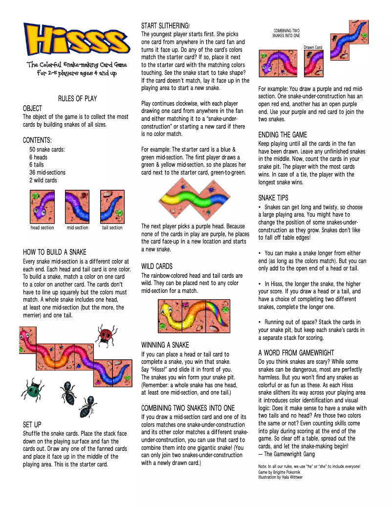 Page 1 de la notice Manuel utilisateur Gamewright Hisss