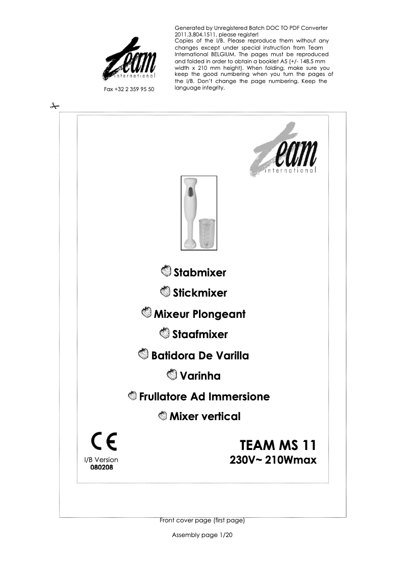 Page 1 de la notice Manuel utilisateur Team MS 11