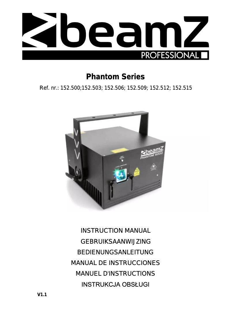Page 1 de la notice Manuel utilisateur BeamZ The Phantom 1000