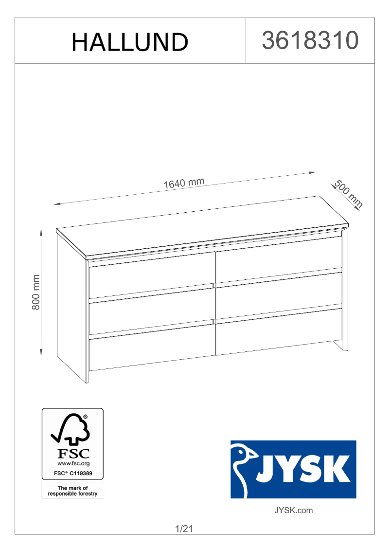 Page 1 de la notice Manuel utilisateur JYSK Hallund (164x80x50)