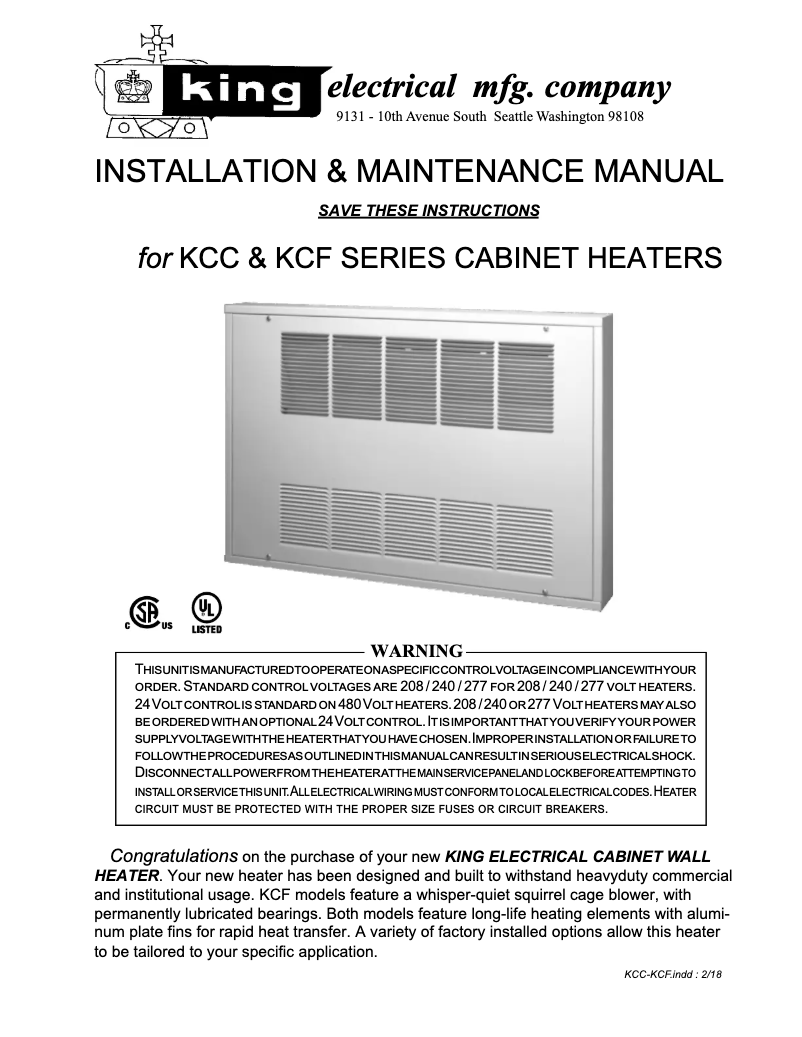 Page 1 of the manual User Manual King KCC2-2420-1-S-T2