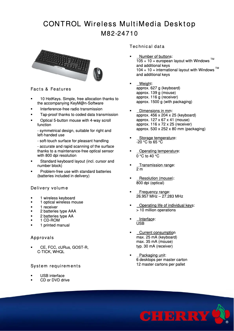 Page 1 de la notice Fiche technique Cherry eVolution CONTROL