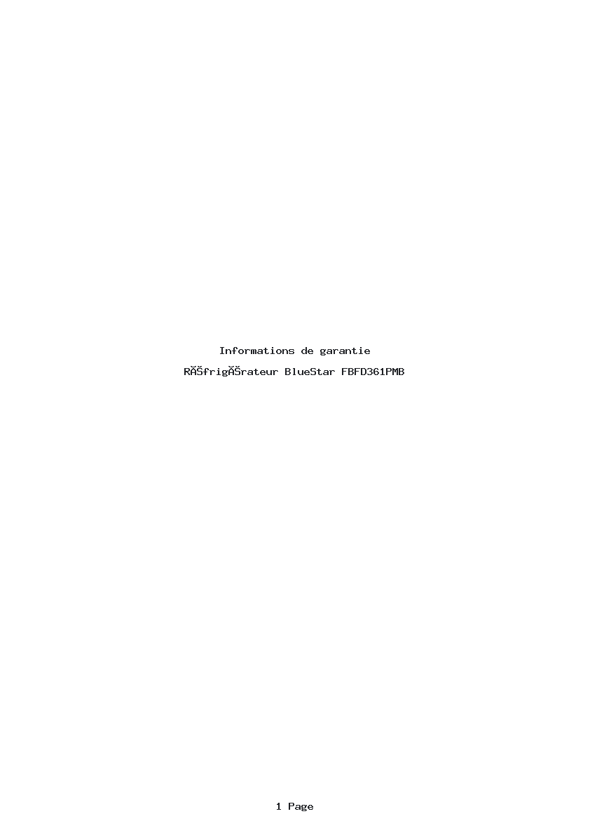 Page 1 de la notice Informations de garantie BlueStar FBFD361PMB