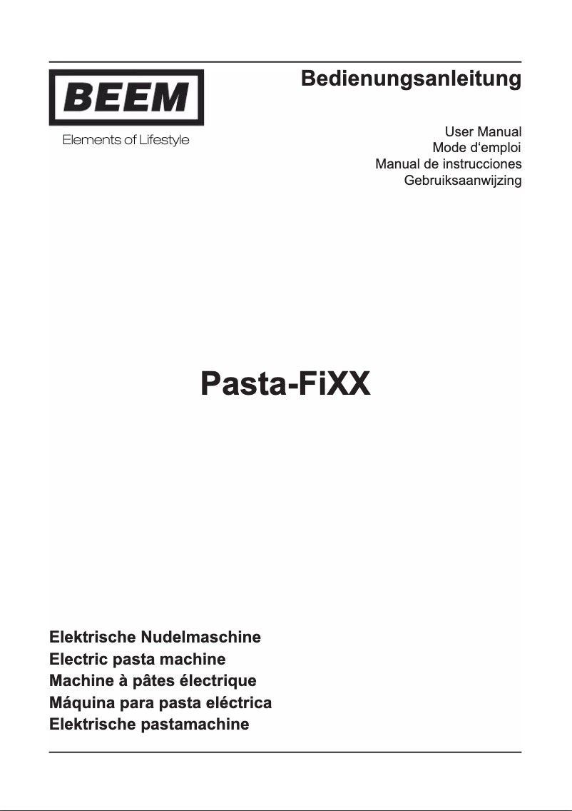 Page 1 de la notice Manuel utilisateur BEEM Pasta-FiXX