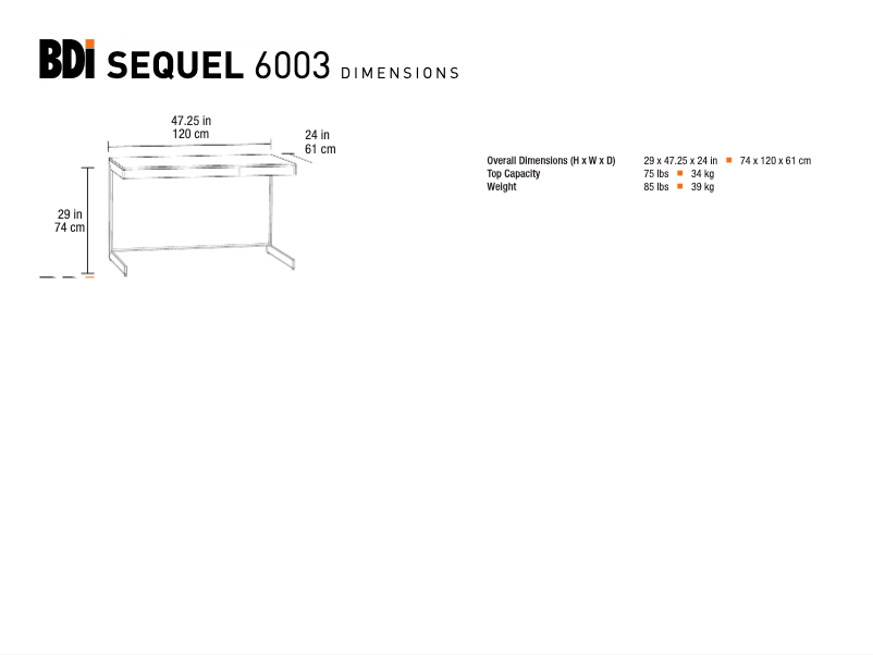 Page 1 de la notice Fiche technique BDI Sequel 6003