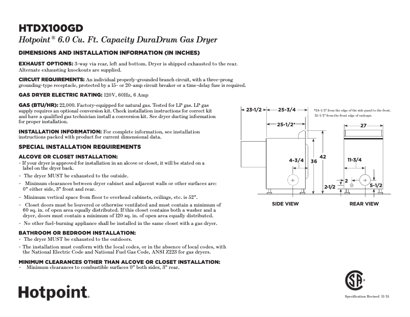 Página 1 del manual Ficha técnica Hotpoint HTDX100GDWW