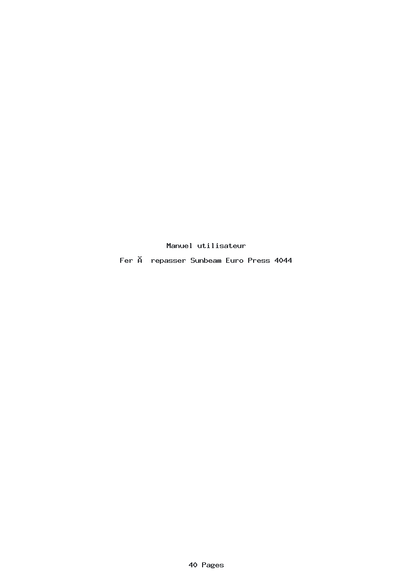 Page 1 de la notice Manuel utilisateur Sunbeam Euro Press 4044