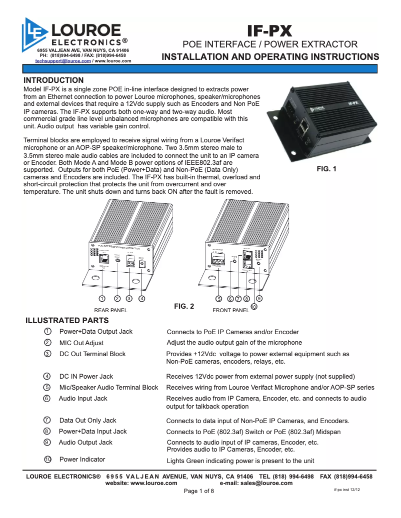 Page 1 of the manual User Manual Louroe Electronics IF-PX