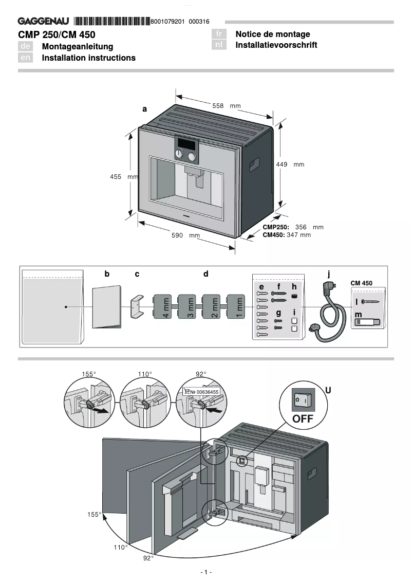 Página 1 del manual Guía de instalación Gaggenau CM450102