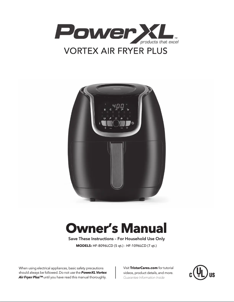 Page 1 de la notice Manuel utilisateur PowerXL Vortex Air Fryer Plus HF-8096LCD