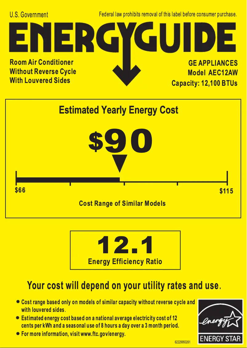 Page 1 of the manual Energy Label GE AEC12AW