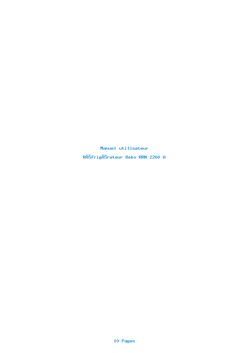 Page 1 de la notice Manuel utilisateur Beko RRN 2260 A