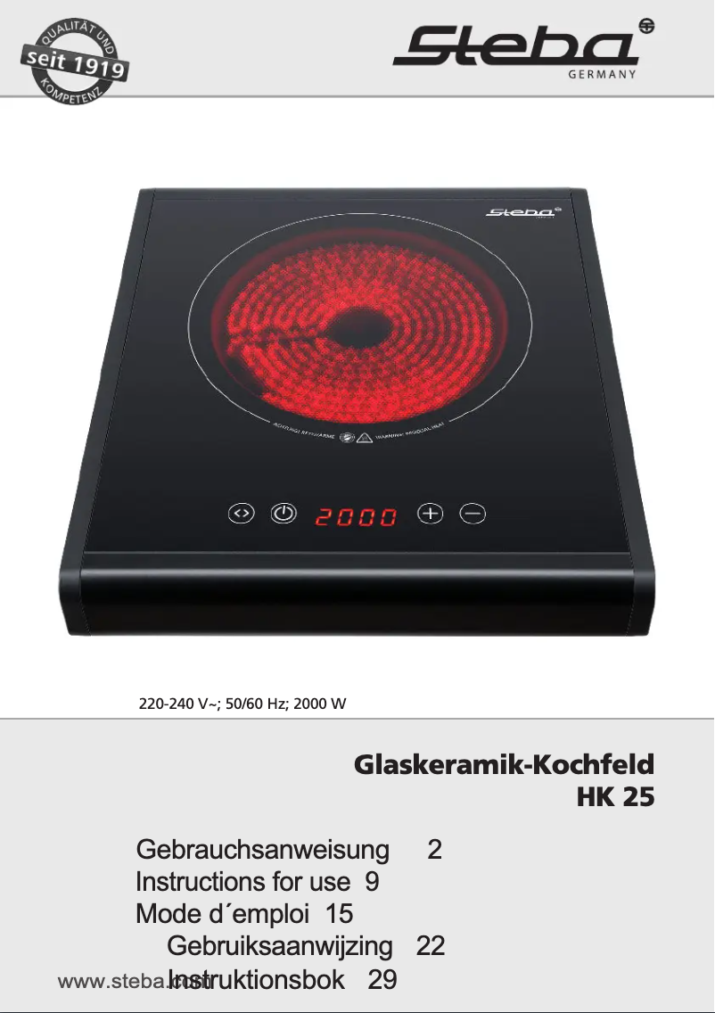 Page 1 de la notice Manuel utilisateur Steba HK 25