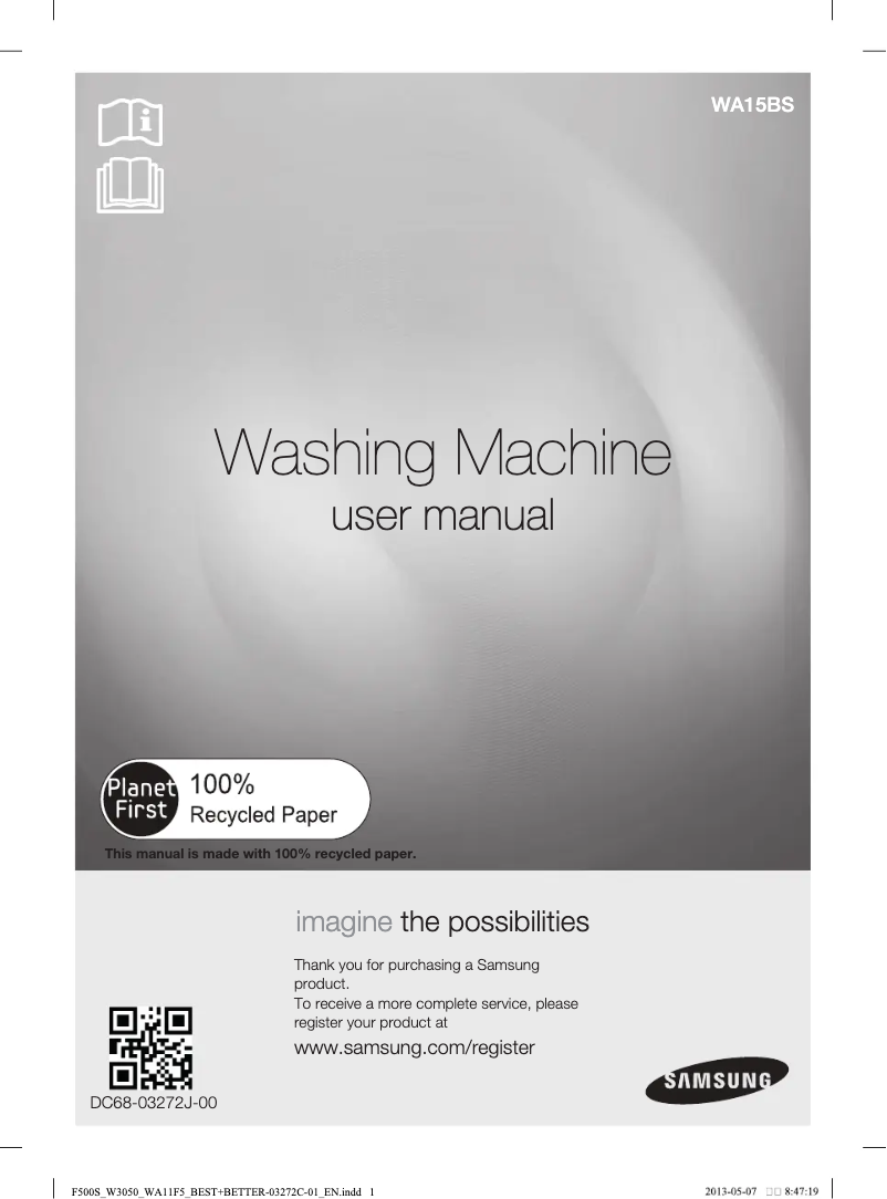 Page 1 de la notice Manuel utilisateur Samsung WA11F5S4UWA