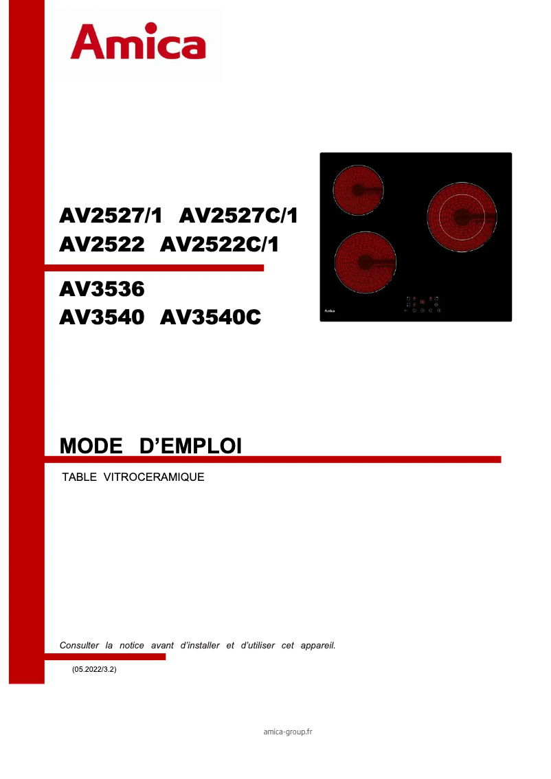 Page 1 de la notice Manuel utilisateur Amica AV3540