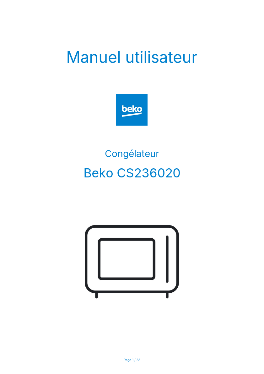 Page 1 de la notice Manuel utilisateur Beko CS236020