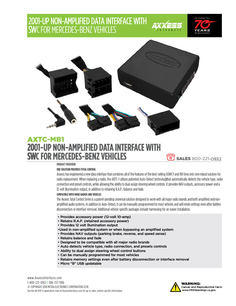 Page 1 de la notice Fiche technique AXESS AXTC-MB1