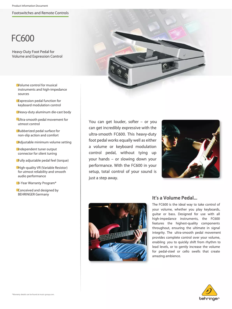 Página 1 del manual Ficha técnica Behringer FC600