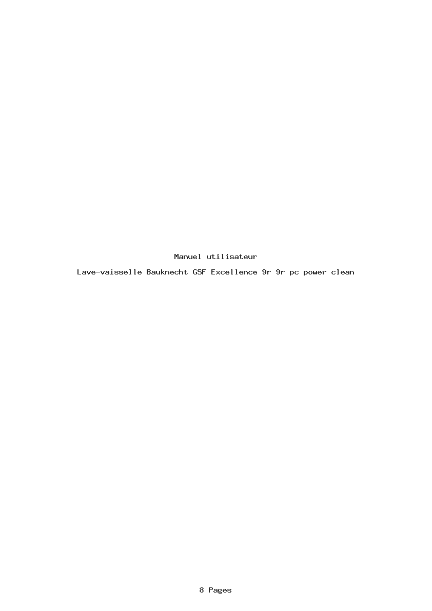Page 1 de la notice Manuel utilisateur Bauknecht GSF Excellence 9r 9r pc power clean