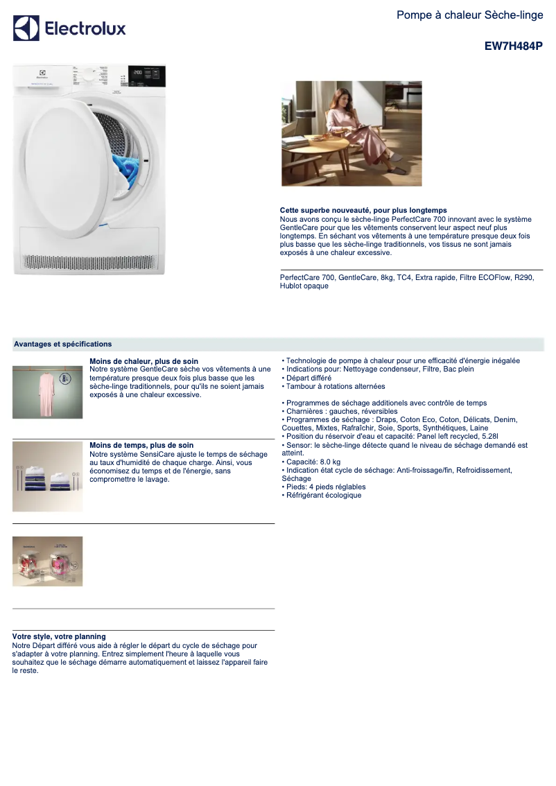 Página 1 del manual Ficha técnica Electrolux EW7H484P